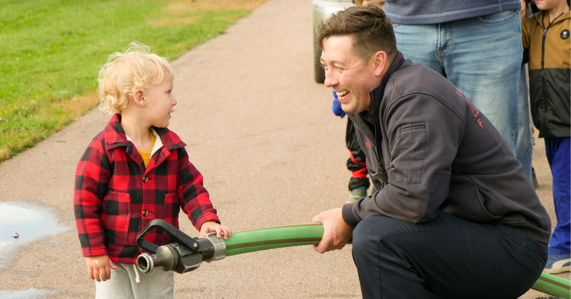 Toddler and firefighter